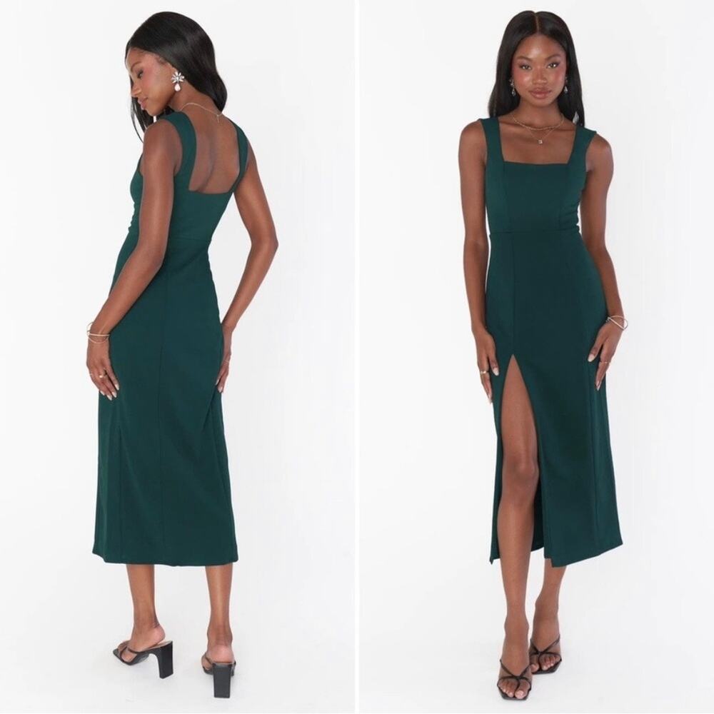 show me your mumu eden midi dress emerald stretch crepe women small